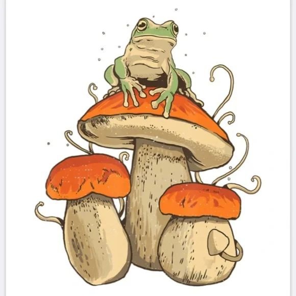 Vintage cottagecore mushroom frog art print - Picture 2 of 3